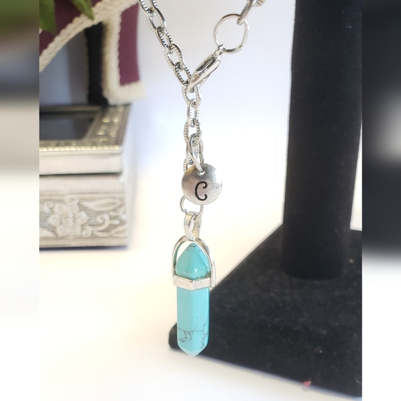 Handmade Turquoise Stone & Initial Letter Charm Car Mirror Protection Charm - Picture 5 of 7